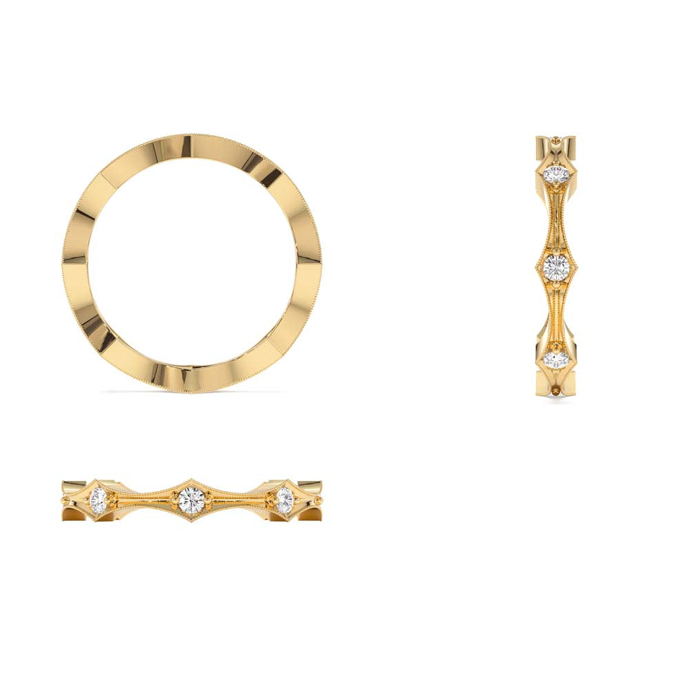 14K Stackable Arte Deco Diamond Wedding Band - view 5