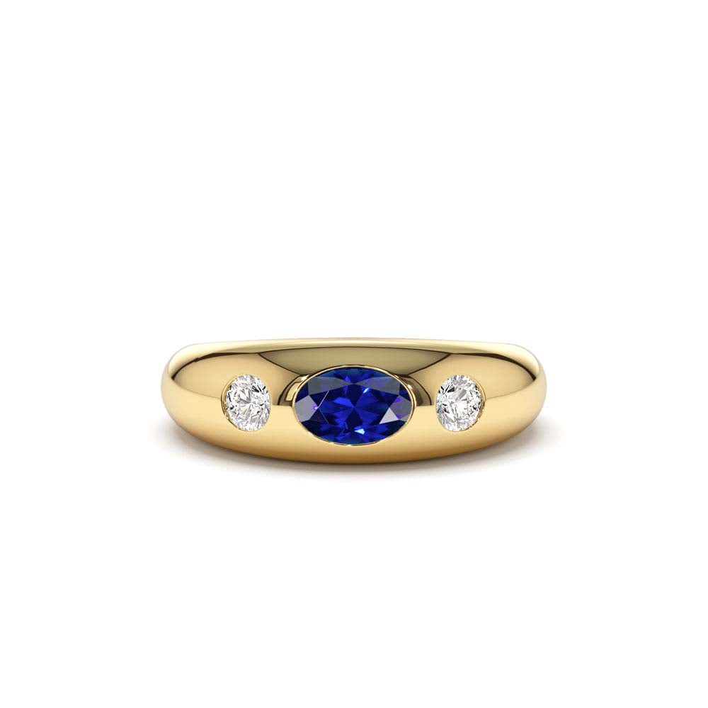 14K Oval Blue Sapphire with Round Diamonds Dome Ring by Orlina Fine