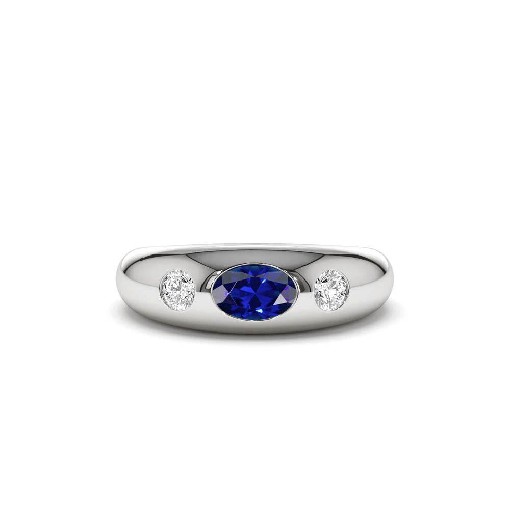 14K Oval Blue Sapphire with Round Diamonds Dome Ring - view 2