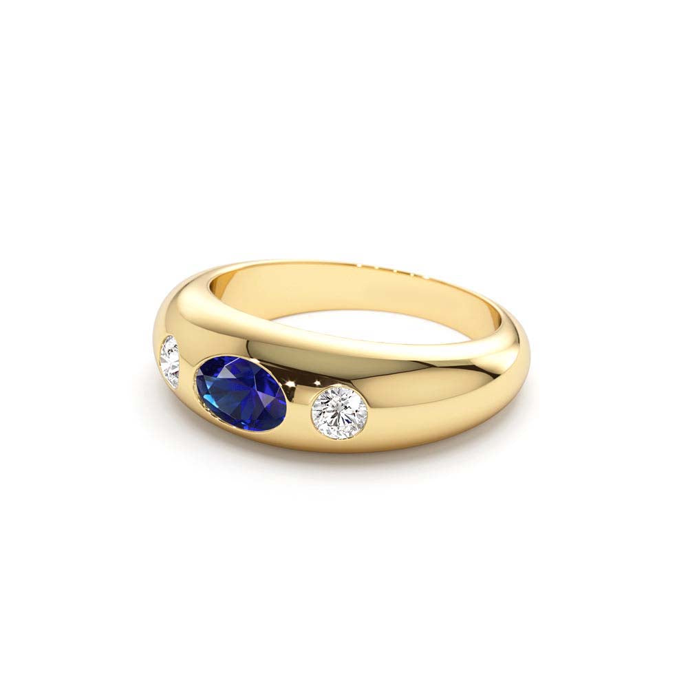14K Oval Blue Sapphire with Round Diamonds Dome Ring - view 3