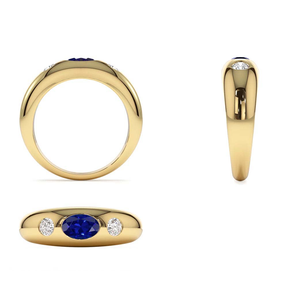 14K Oval Blue Sapphire with Round Diamonds Dome Ring - view 4