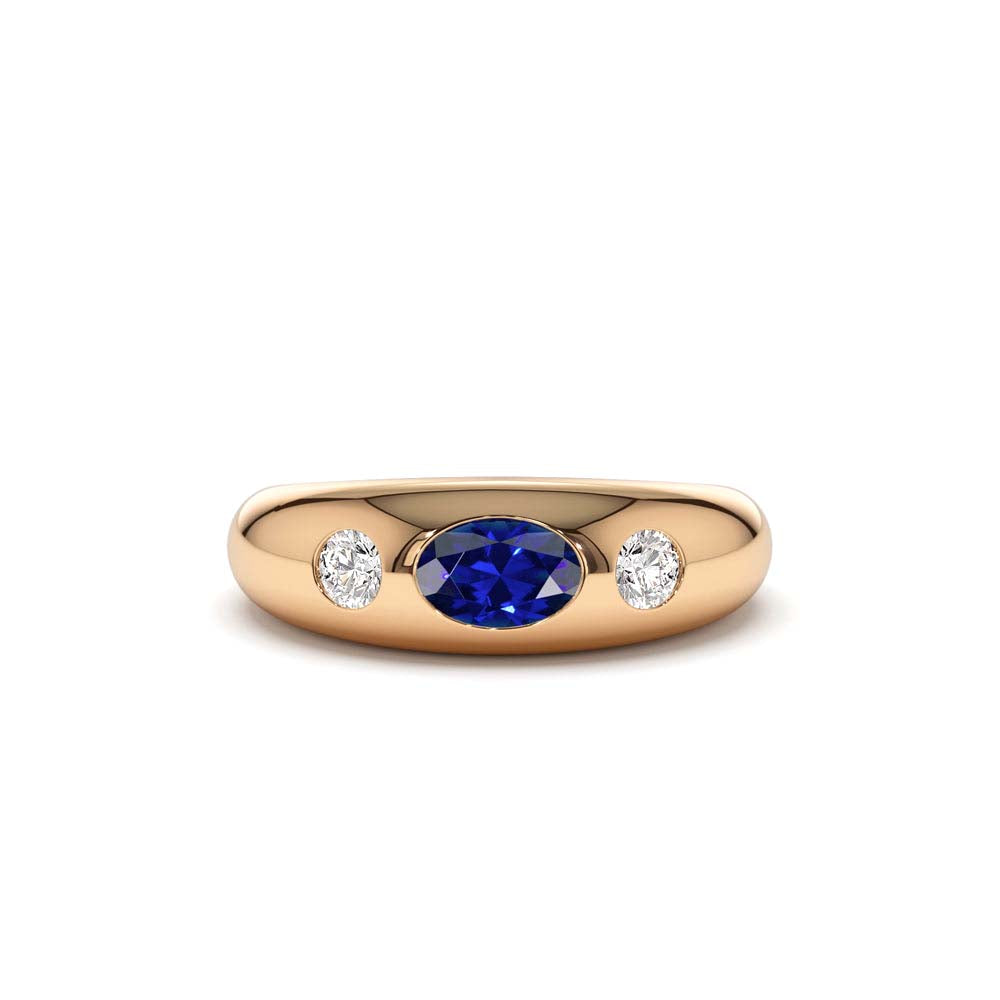 14K Oval Blue Sapphire with Round Diamonds Dome Ring - view 5