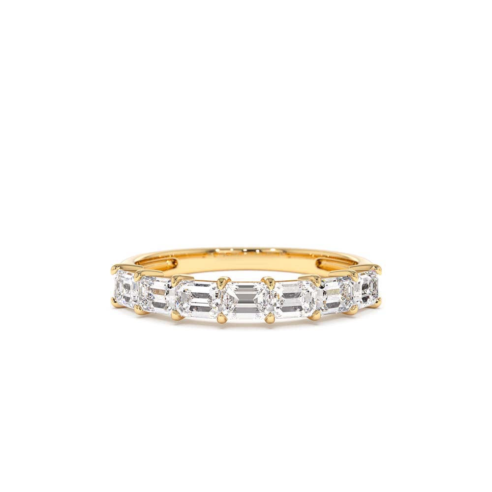 14K Prong Horizontal Set Emerald Cut Diamond Wedding Band by Orlina Fine