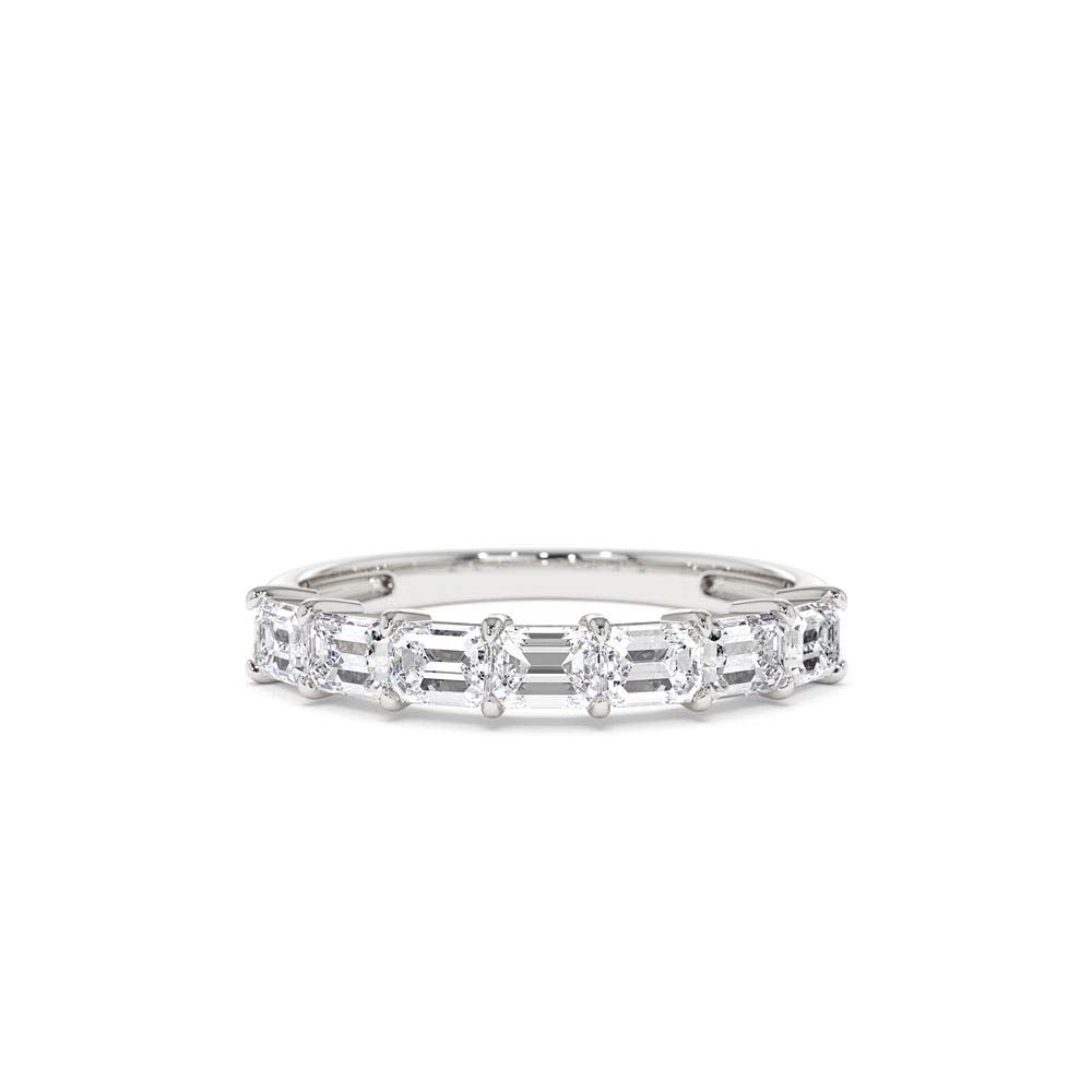14K Prong Horizontal Set Emerald Cut Diamond Wedding Band - view 3