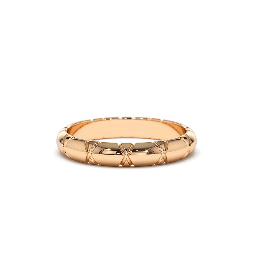 14K 3MM Unique X Cut Design Gold Wedding Ring - view 2