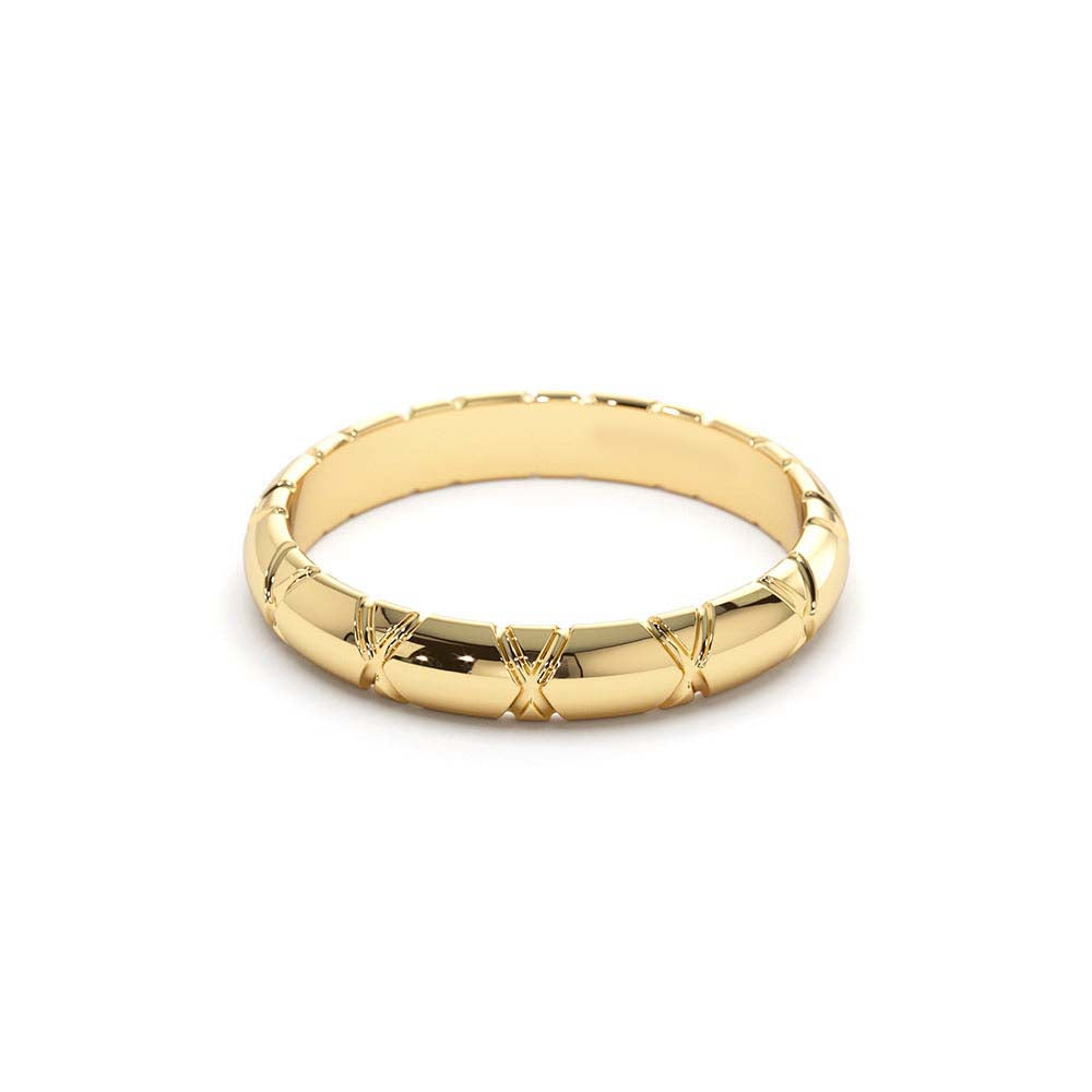 14K 3MM Unique X Cut Design Gold Wedding Ring - view 4