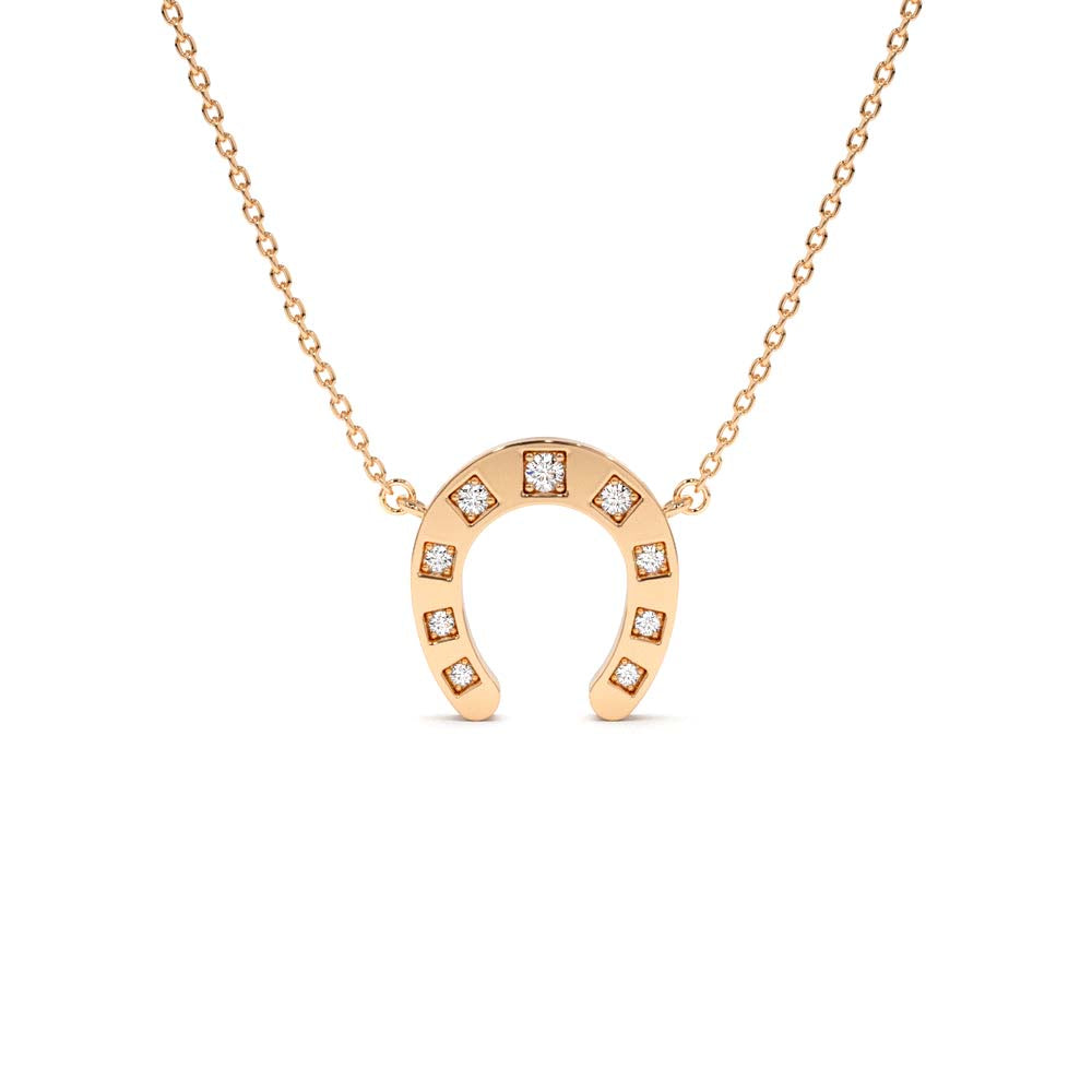 14K Good Luck Diamond Horseshoe Necklace - view 2