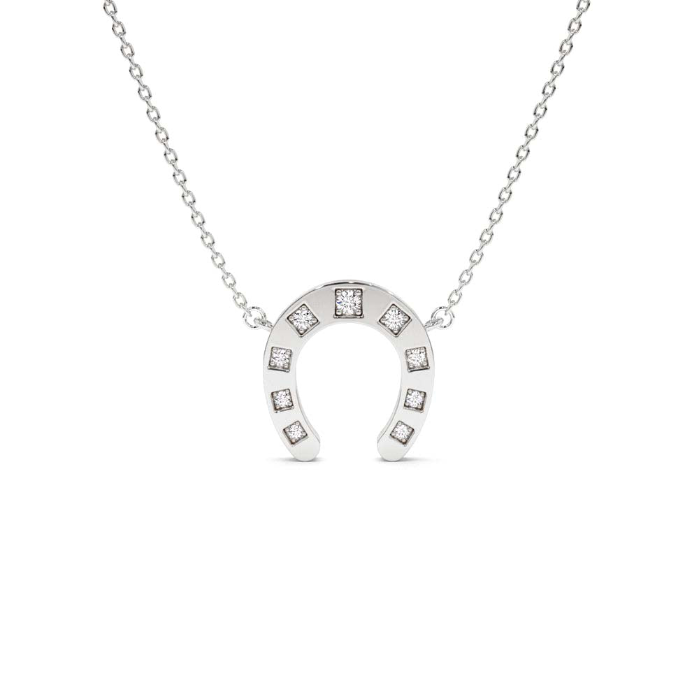 14K Good Luck Diamond Horseshoe Necklace - view 3