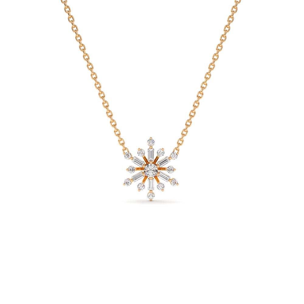 14K Baguette and Round Diamond Snowflake Necklace - view 2