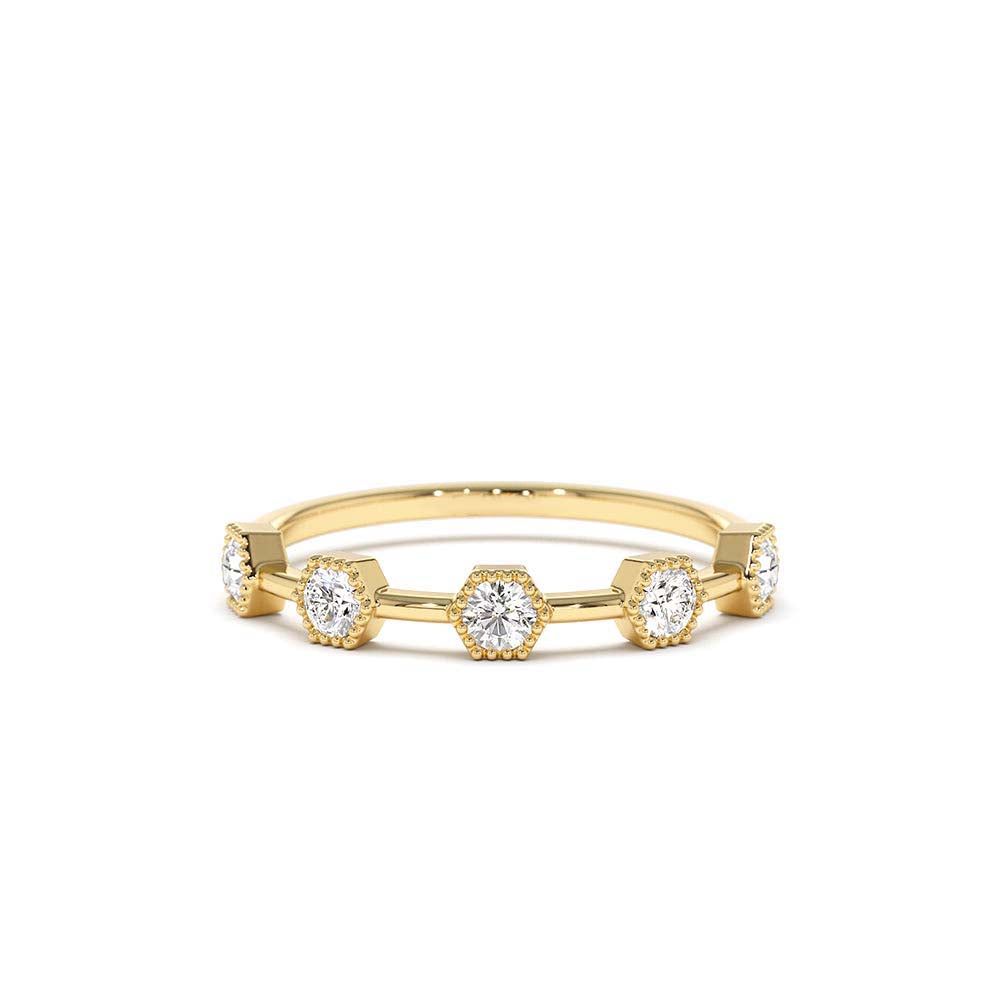 14K Hexagon Milgrain Setting Five Stone Diamond Ring by Orlina Fine
