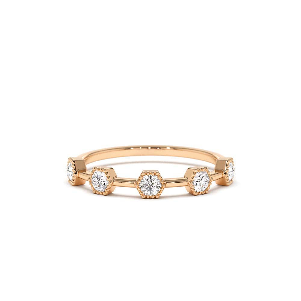 14K Hexagon Milgrain Setting Five Stone Diamond Ring - view 2