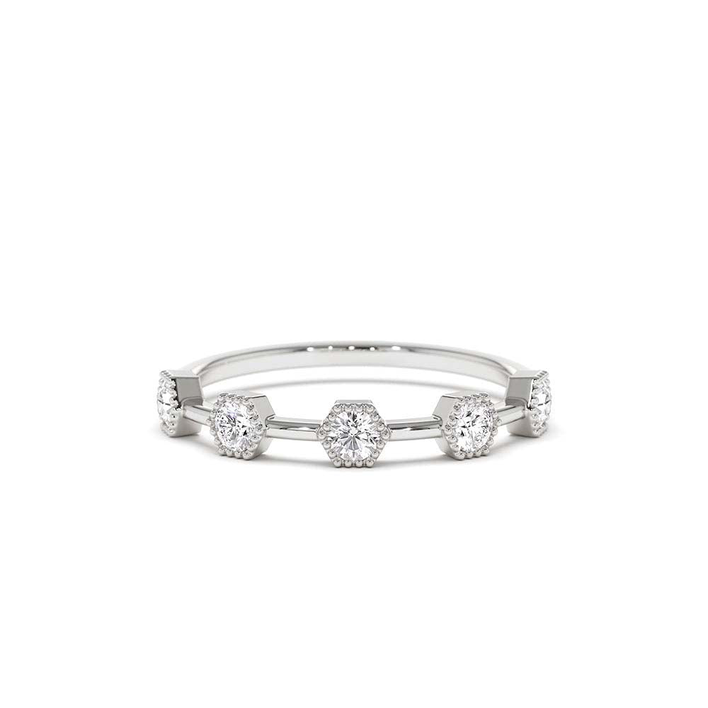 14K Hexagon Milgrain Setting Five Stone Diamond Ring - view 3