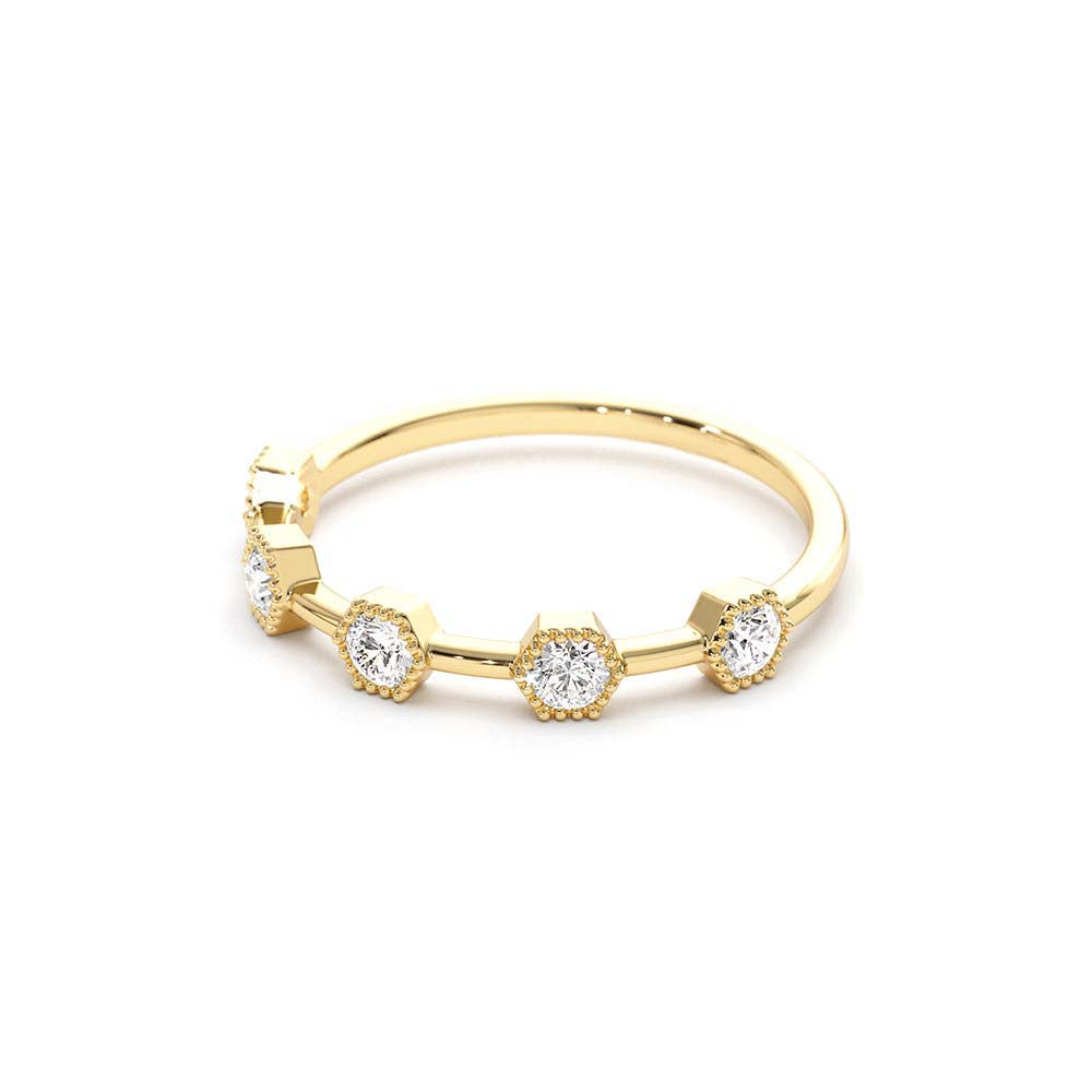 14K Hexagon Milgrain Setting Five Stone Diamond Ring - view 4