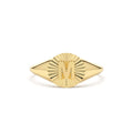 14K Sunburst Initial Signet Ring by Orlina Fine