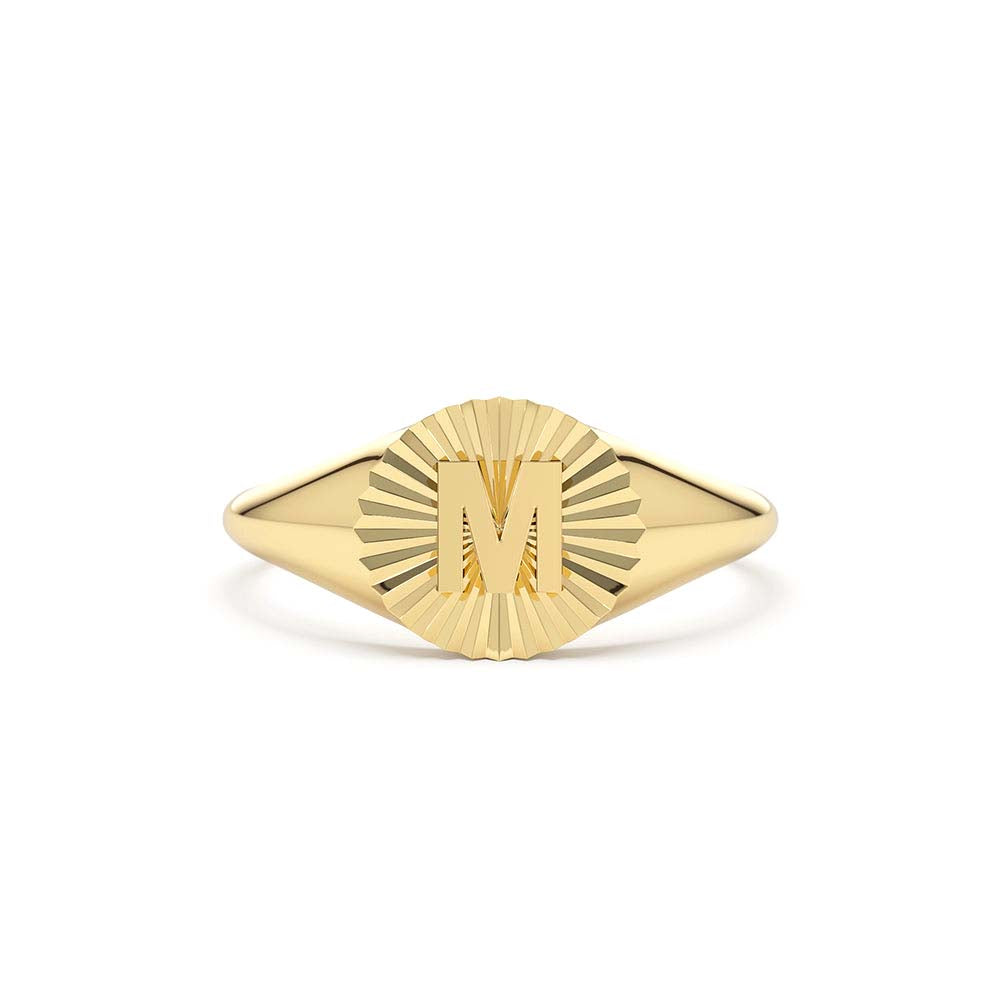 14K Sunburst Initial Signet Ring by Orlina Fine