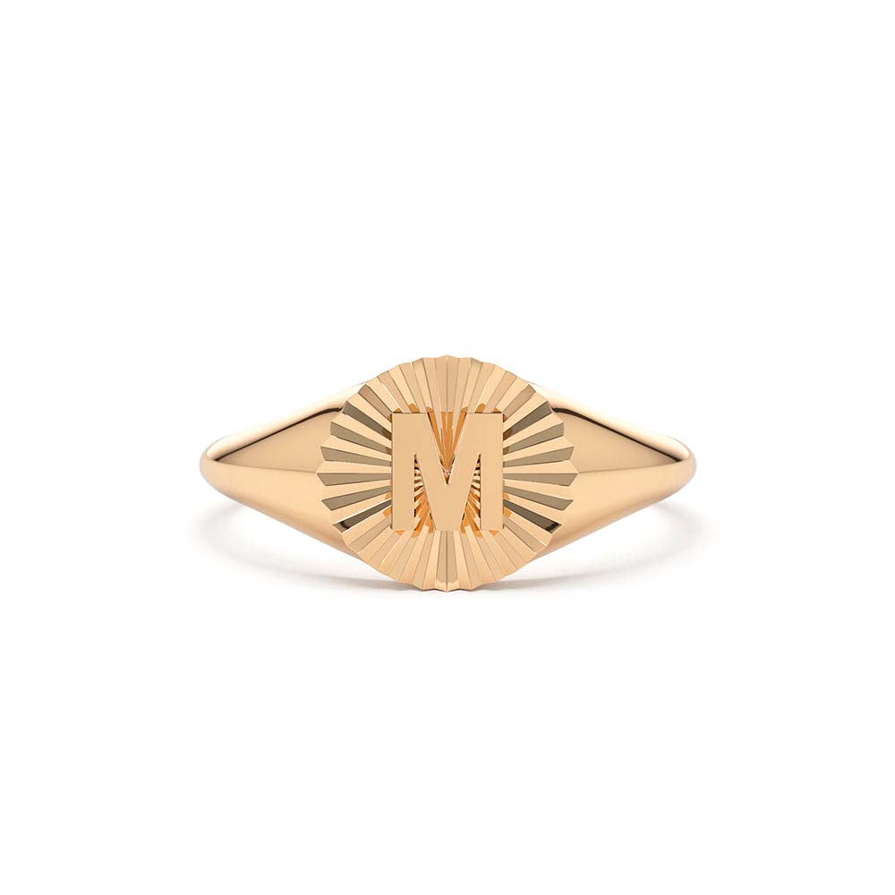 14K Sunburst Initial Signet Ring - view 2