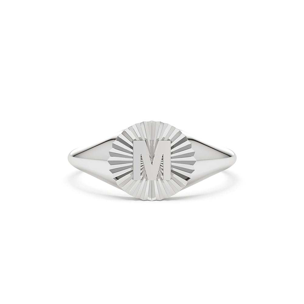 14K Sunburst Initial Signet Ring - view 3