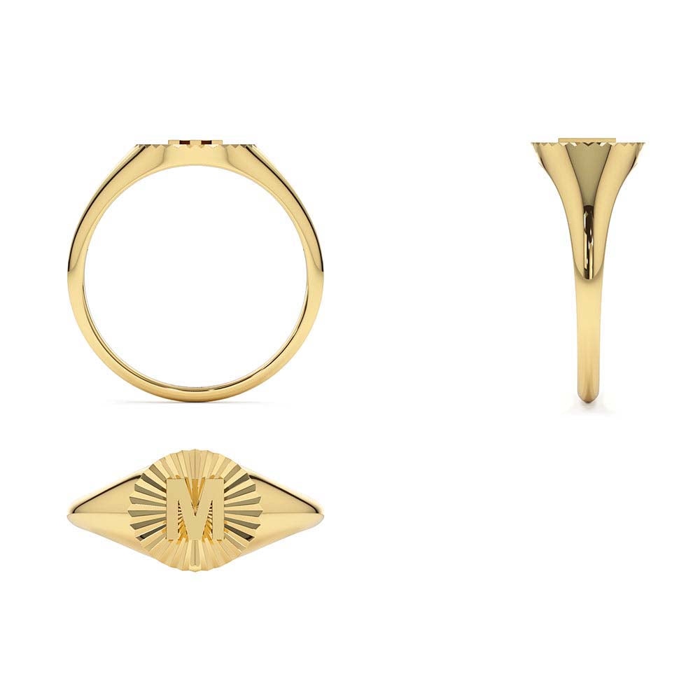 14K Sunburst Initial Signet Ring - view 5