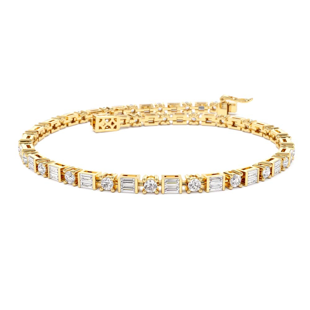 14K Baguette & Round Natural Diamond Tennis Bracelet by Orlina Fine