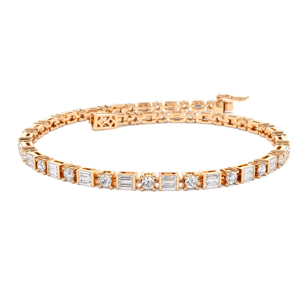 14K Baguette & Round Natural Diamond Tennis Bracelet - view 2