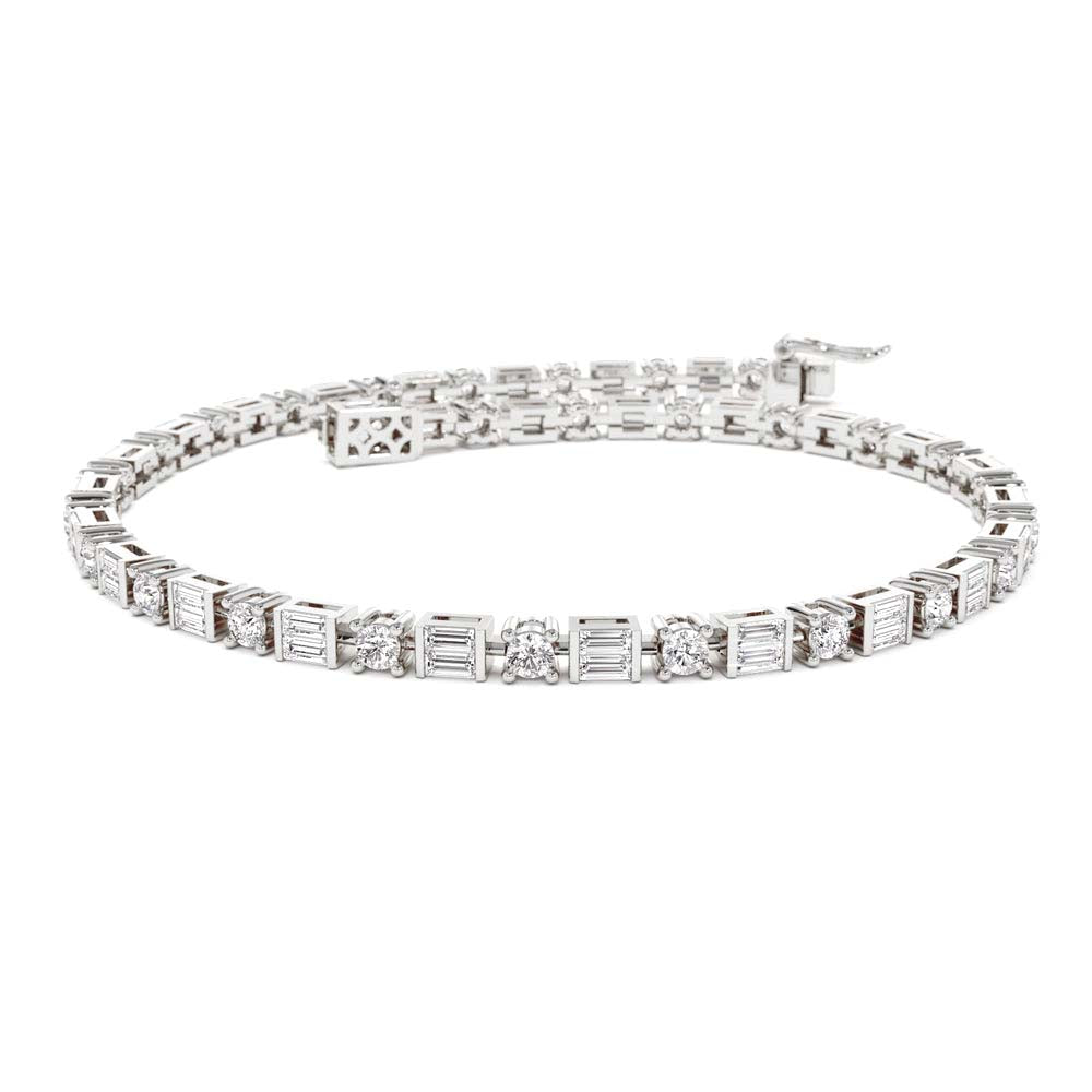 14K Baguette & Round Natural Diamond Tennis Bracelet - view 3