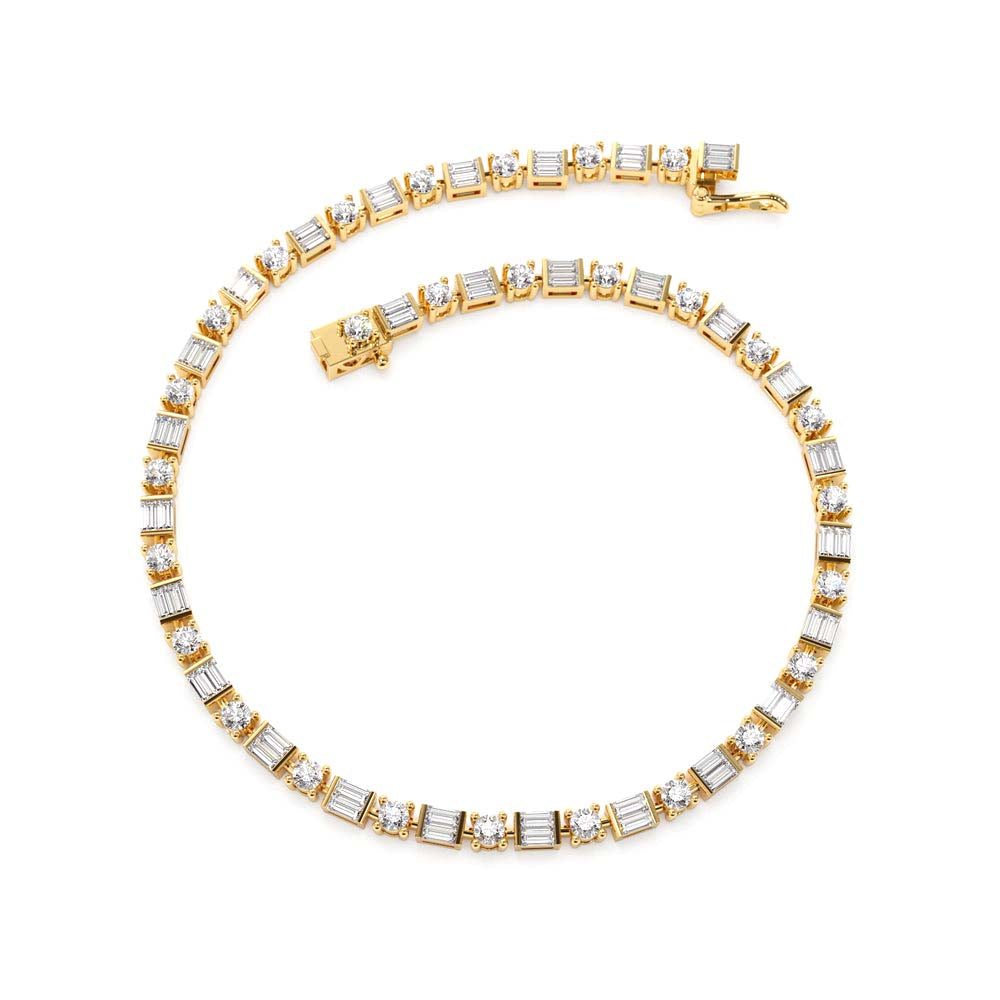14K Baguette & Round Natural Diamond Tennis Bracelet - view 4
