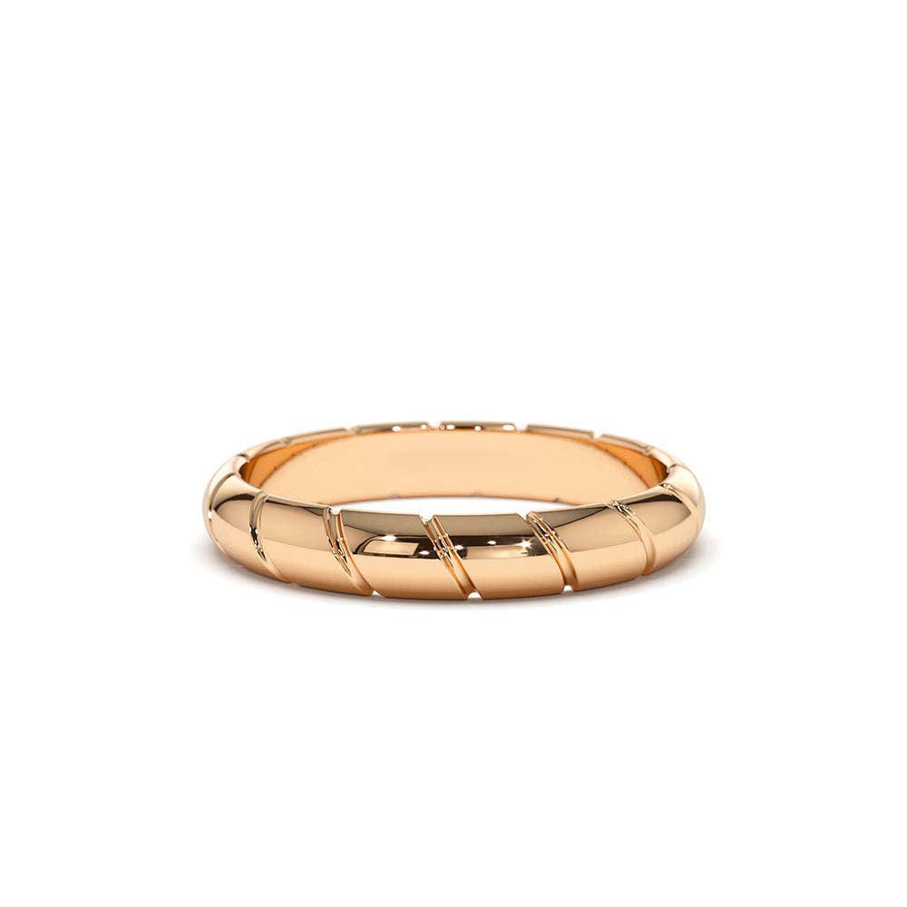 14K 3MM Unique Diagonal Cut Design Gold Ring - view 2