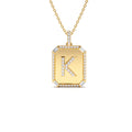 14K Baguette and Round Diamond Tag Initial Necklace by Orlina Fine