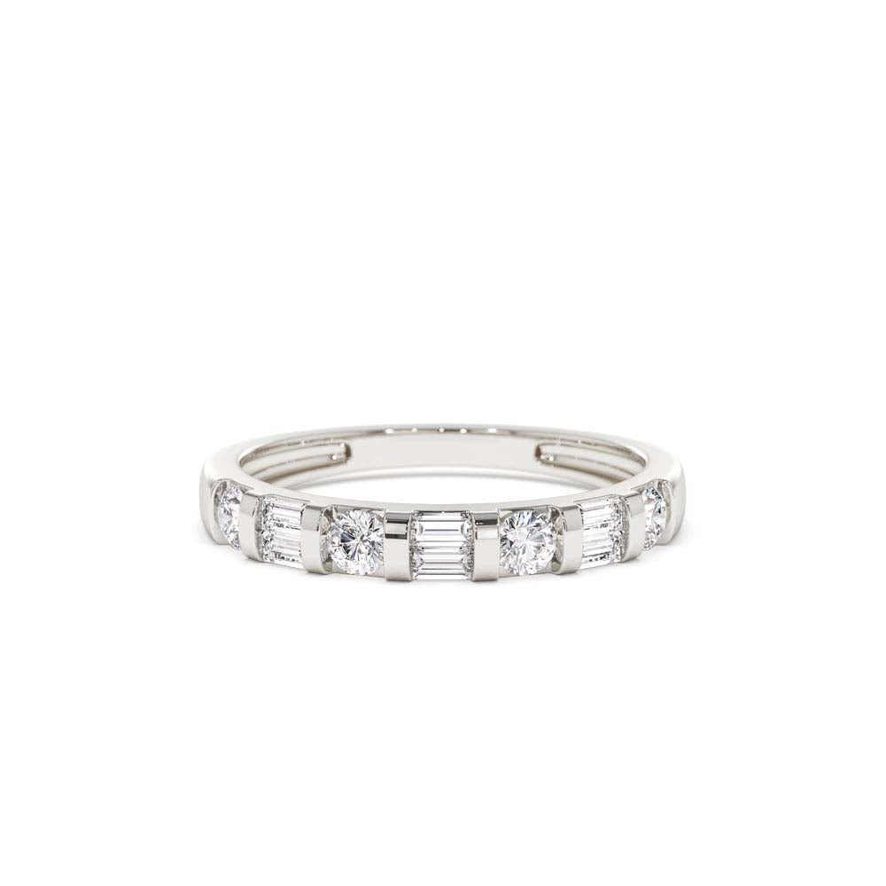 14K Double Baguette and Round Diamond Wedding Ring - view 3