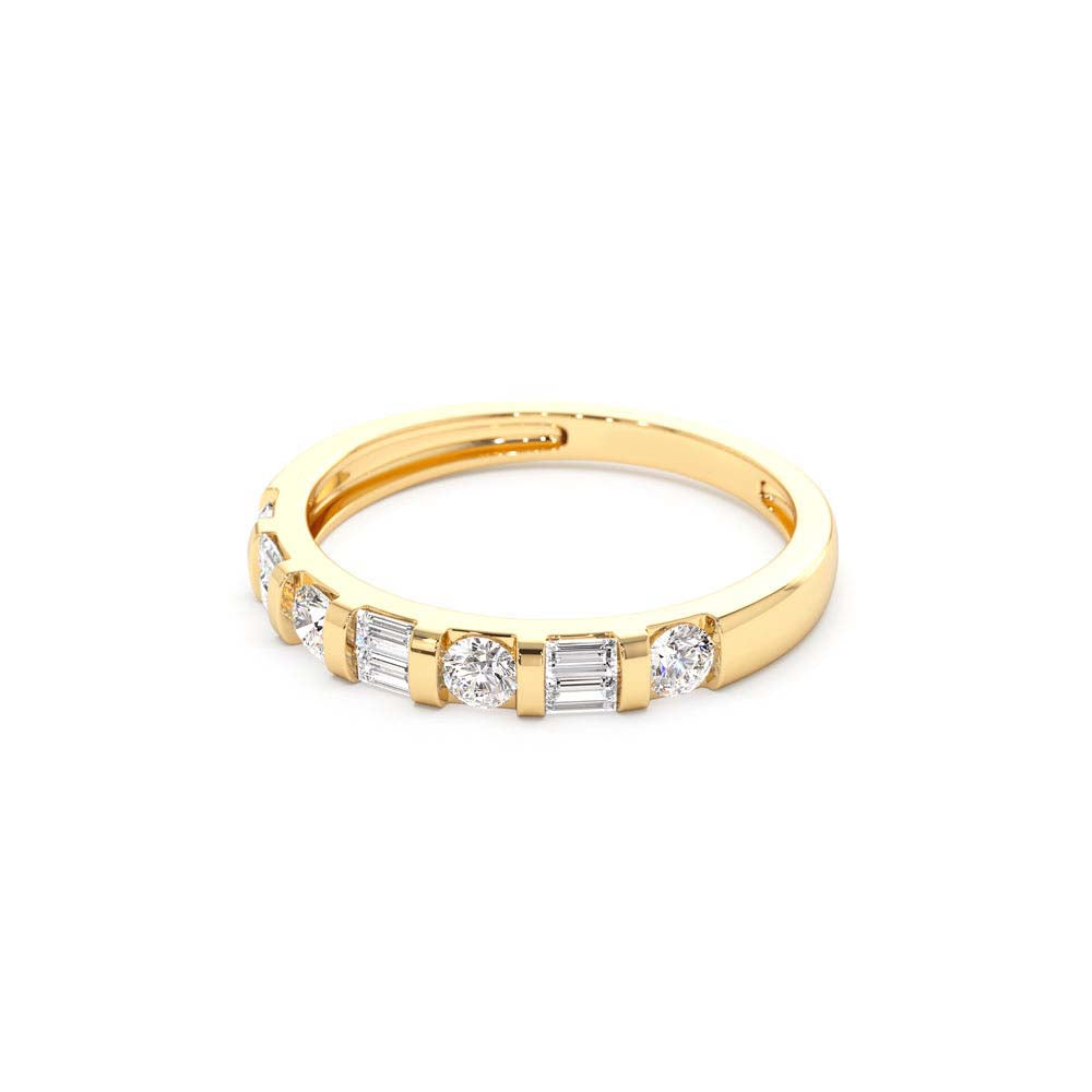 14K Double Baguette and Round Diamond Wedding Ring - view 4