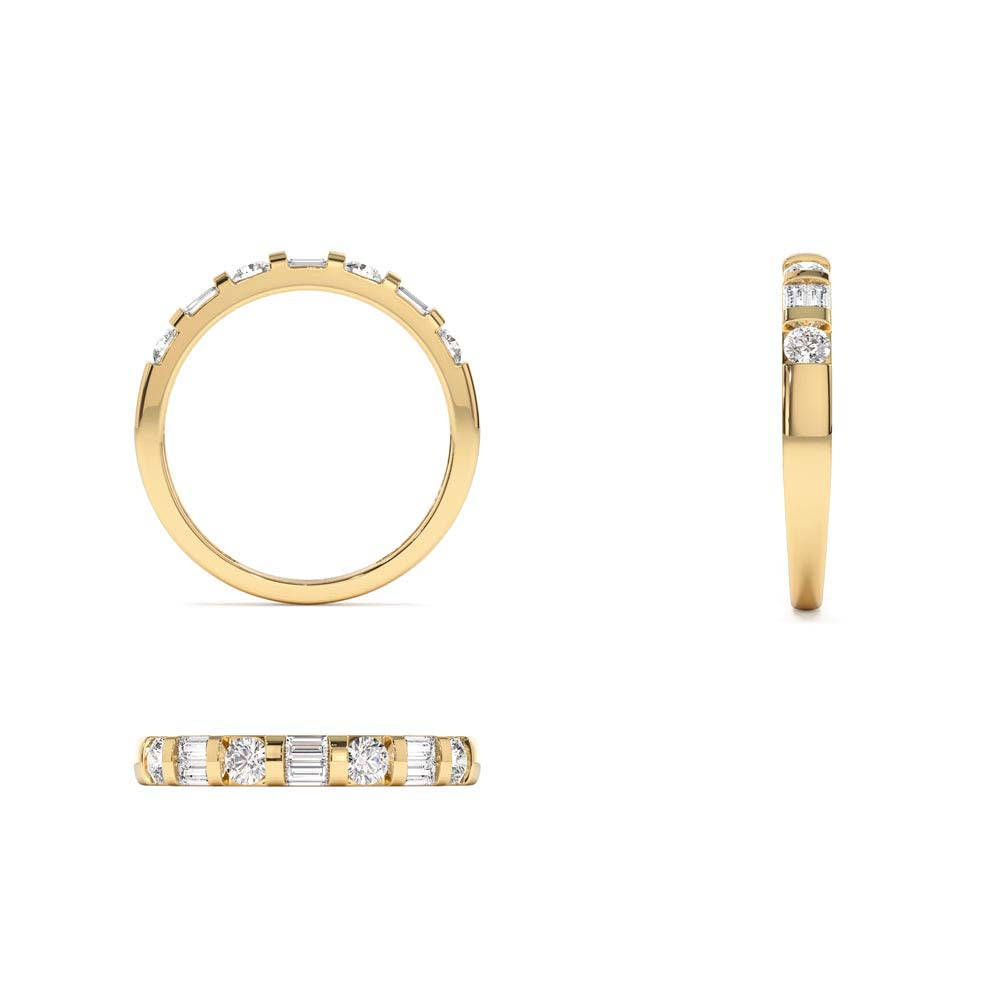 14K Double Baguette and Round Diamond Wedding Ring - view 5