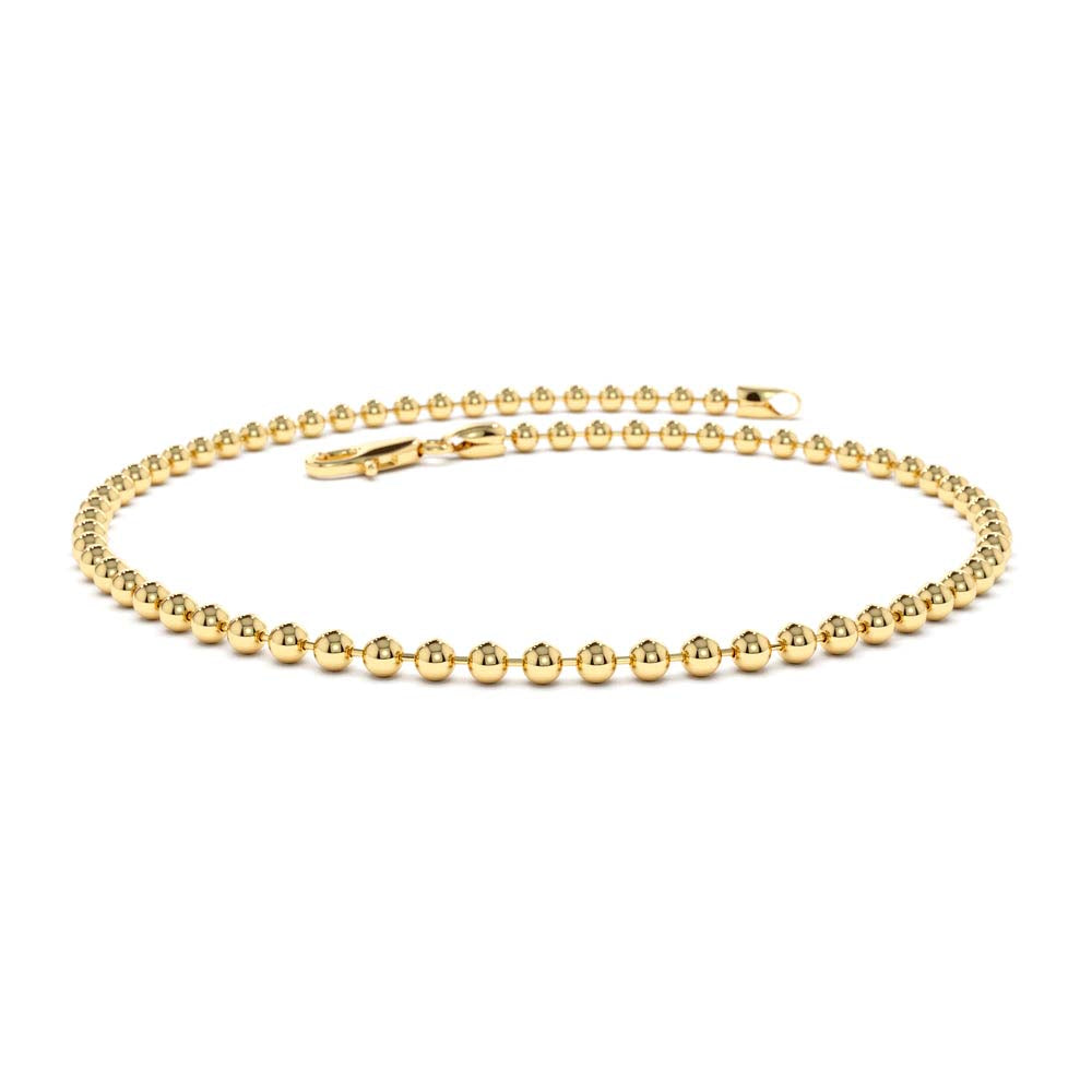 14K Solid Gold 2MM Bead Chain Bracelet by Orlina Fine