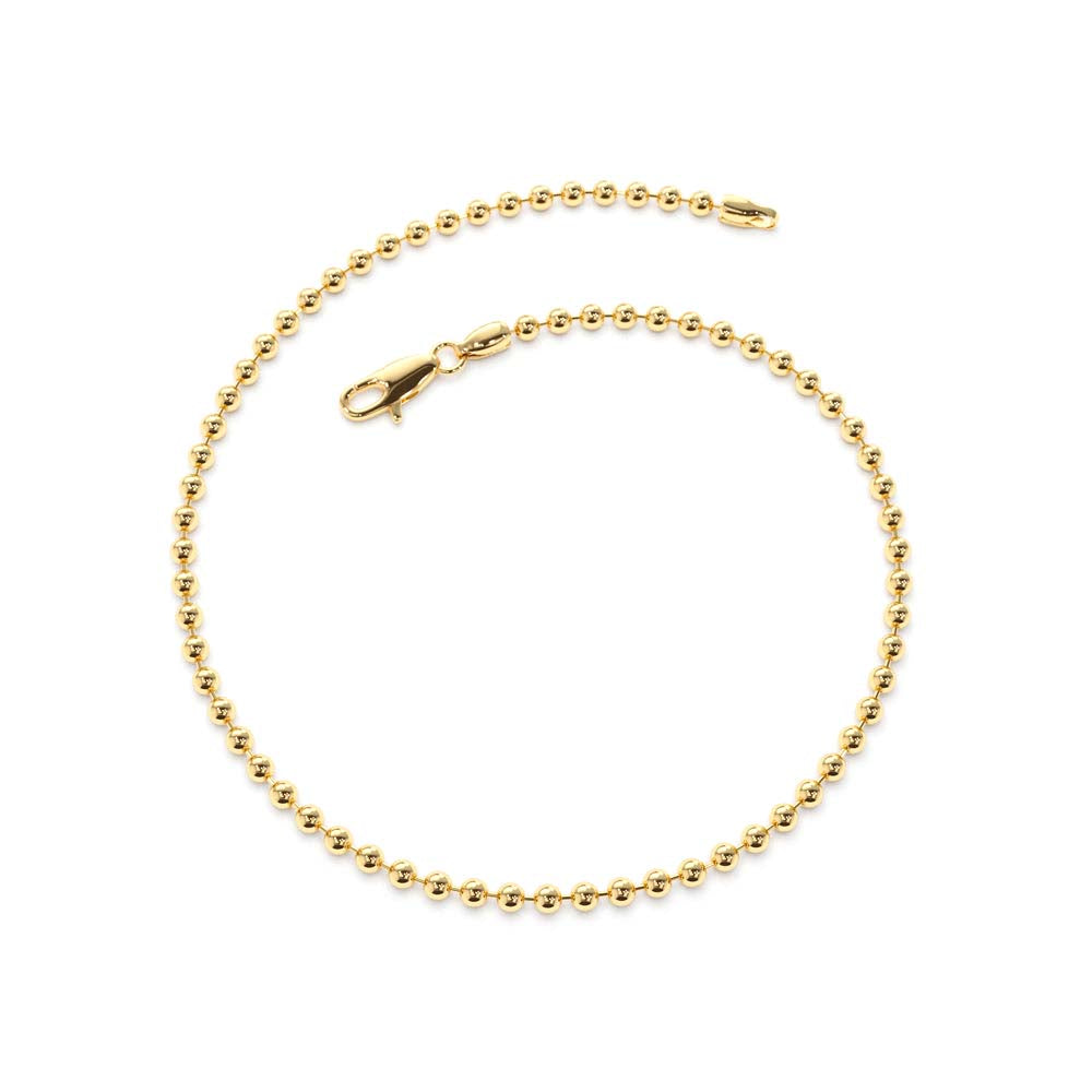 14K Solid Gold 2MM Bead Chain Bracelet - view 2