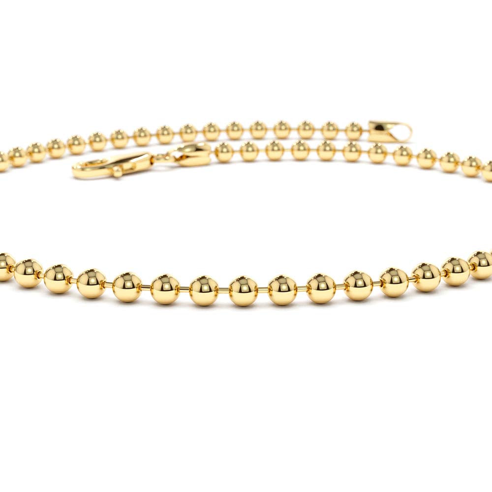 14K Solid Gold 2MM Bead Chain Bracelet - view 3