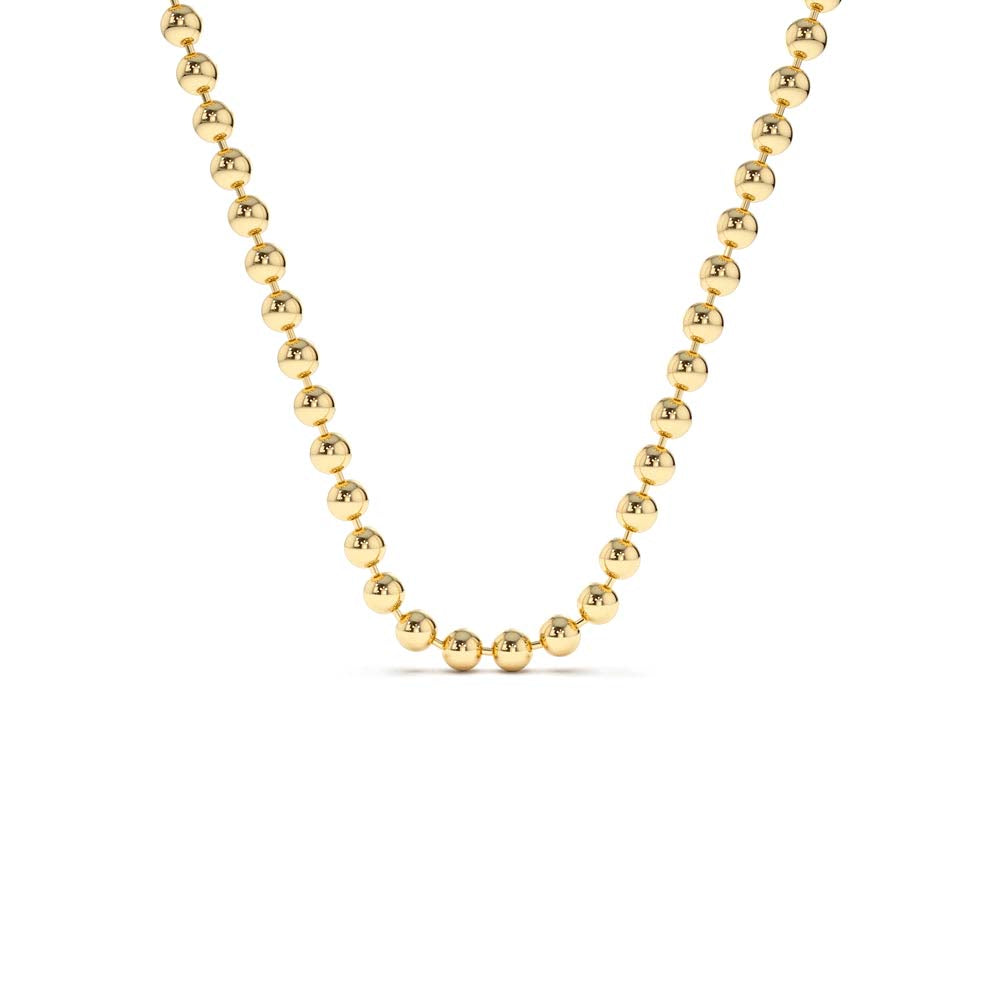 14K Solid Gold 2MM Bead Chain Necklace by Orlina Fine