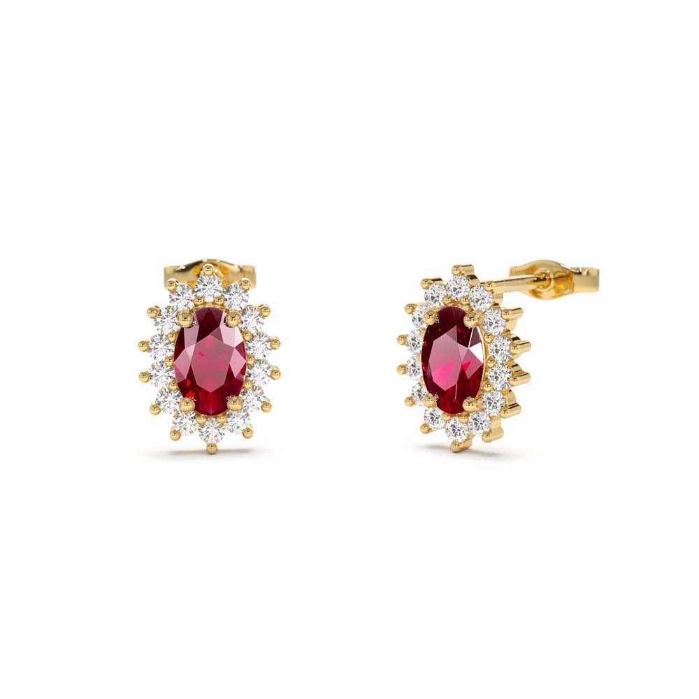 14K Oval Cut Ruby Earrings with Diamonds by Orlina Fine