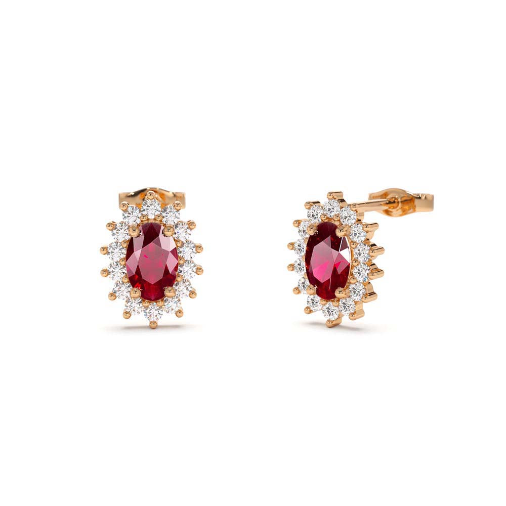 14K Oval Cut Ruby Earrings with Diamonds - view 2