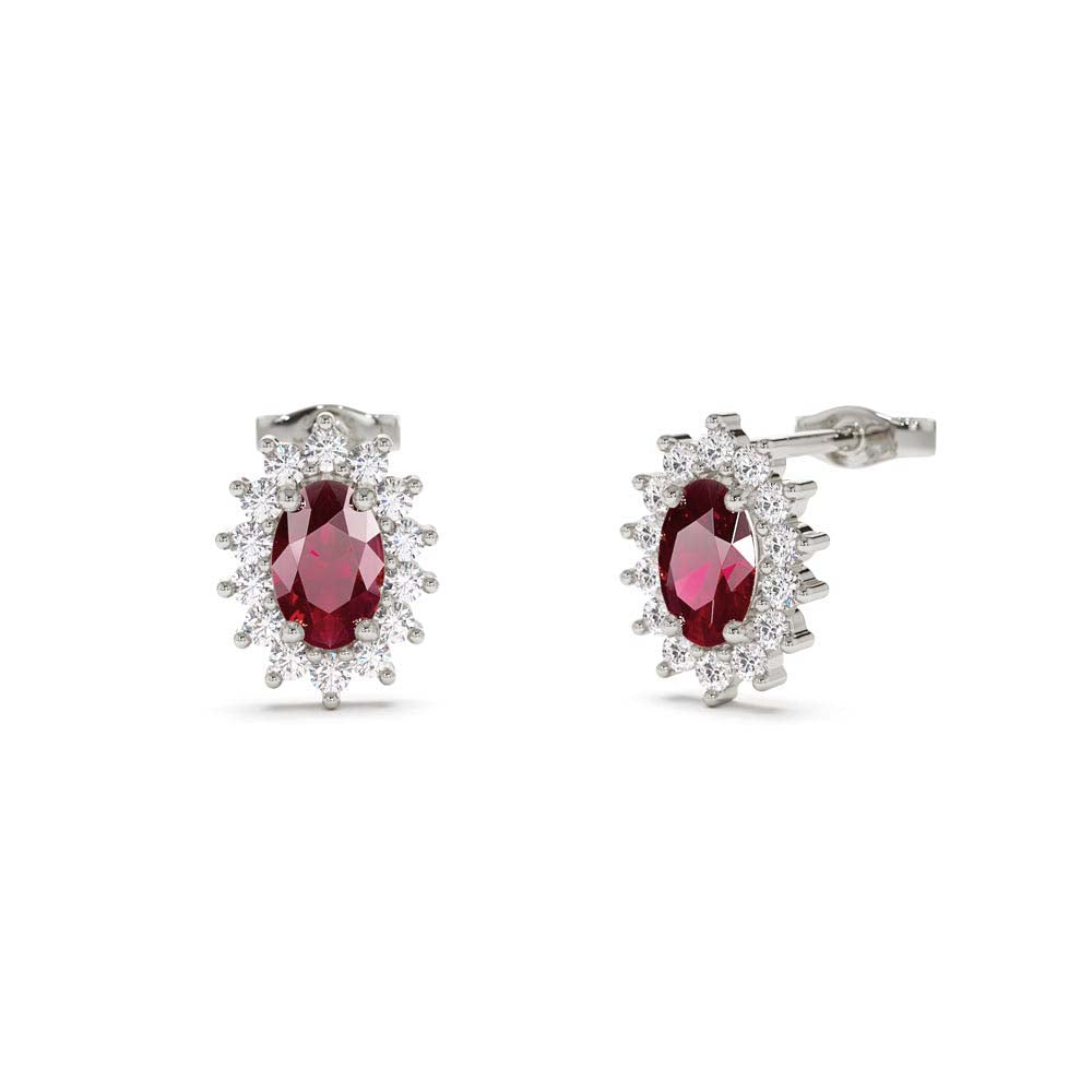 14K Oval Cut Ruby Earrings with Diamonds - view 3