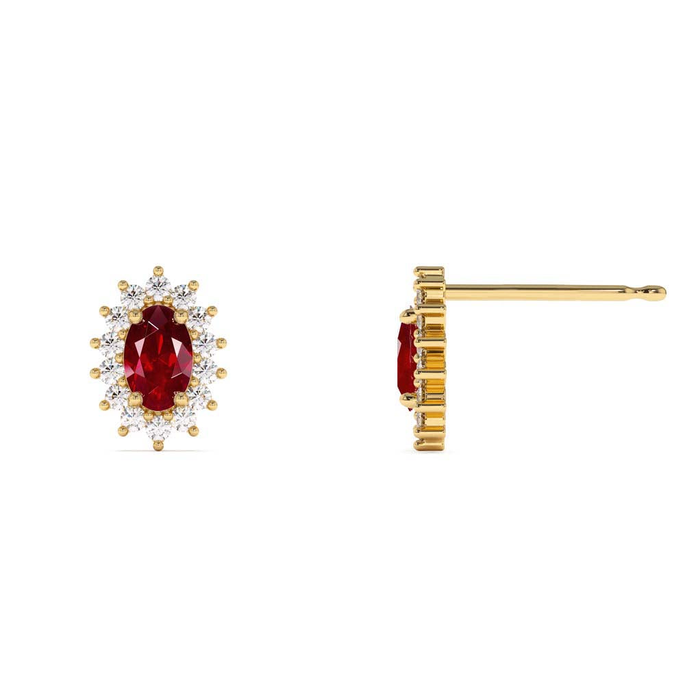 14K Oval Cut Ruby Earrings with Diamonds - view 4