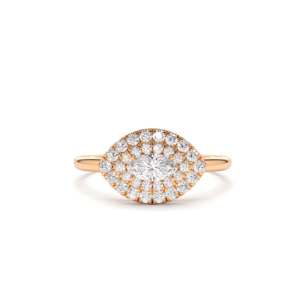 14K East to West Double Halo Marquise Diamond Ring - view 2