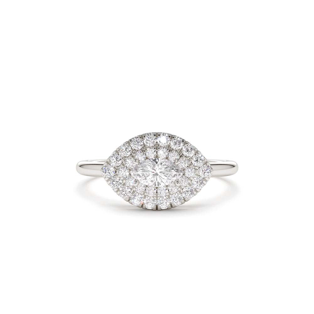 14K East to West Double Halo Marquise Diamond Ring - view 3