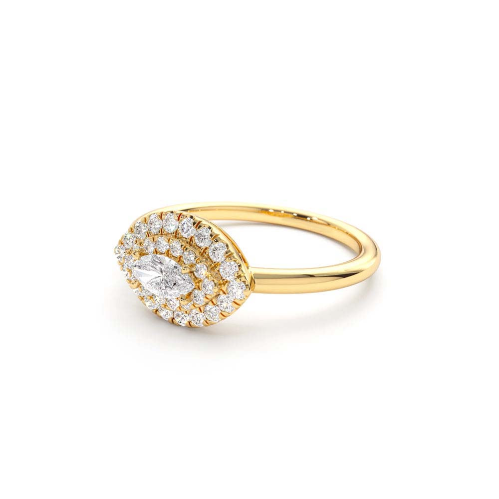 14K East to West Double Halo Marquise Diamond Ring - view 4