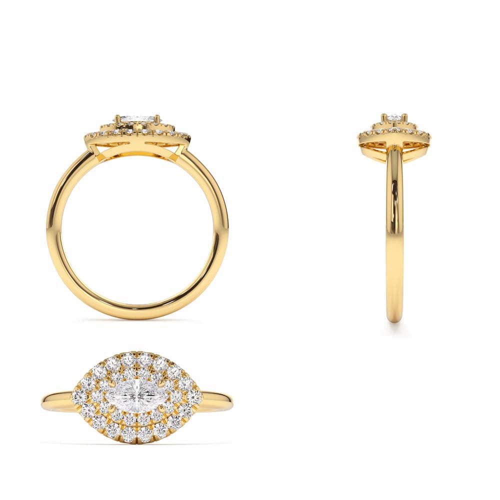 14K East to West Double Halo Marquise Diamond Ring - view 5