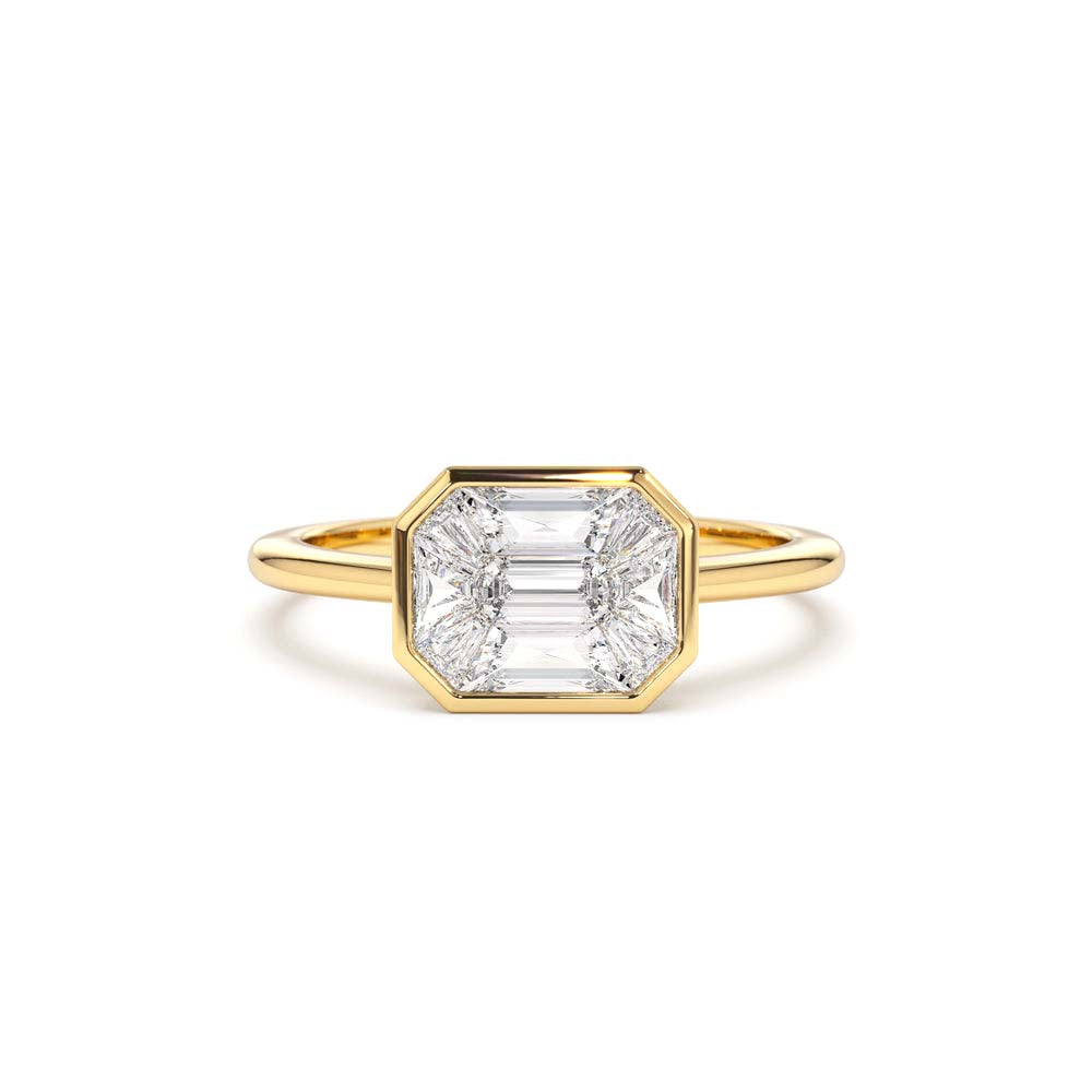 14K East West Illusion Setting Emerald Pie Cut Diamond Ring by Orlina Fine