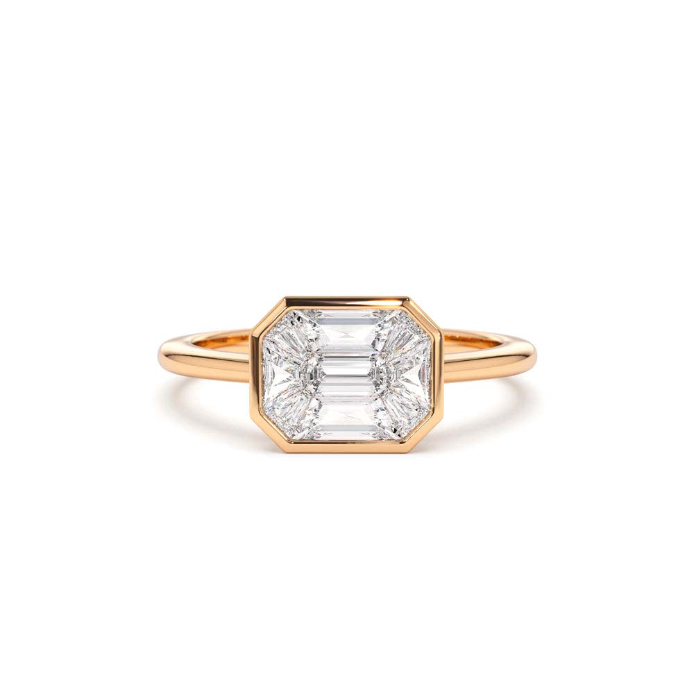 14K East West Illusion Setting Emerald Pie Cut Diamond Ring - view 2