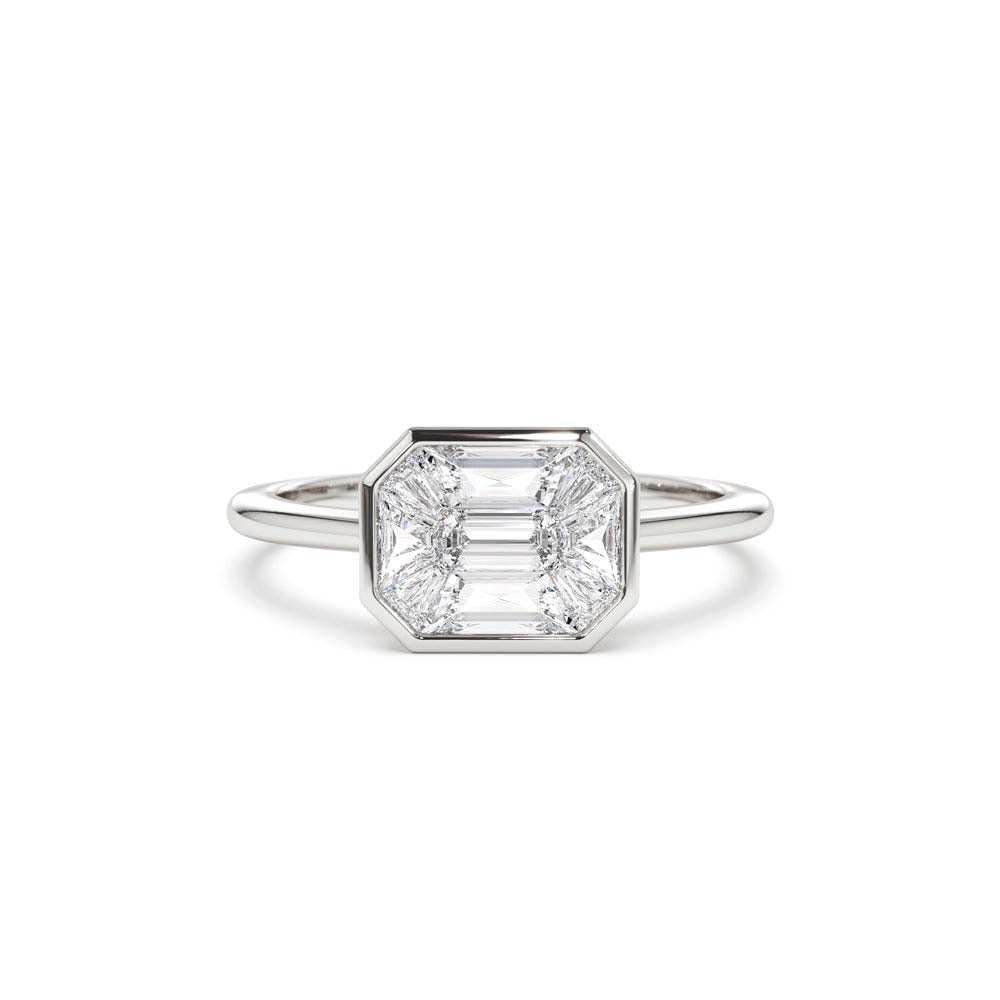 14K East West Illusion Setting Emerald Pie Cut Diamond Ring - view 3
