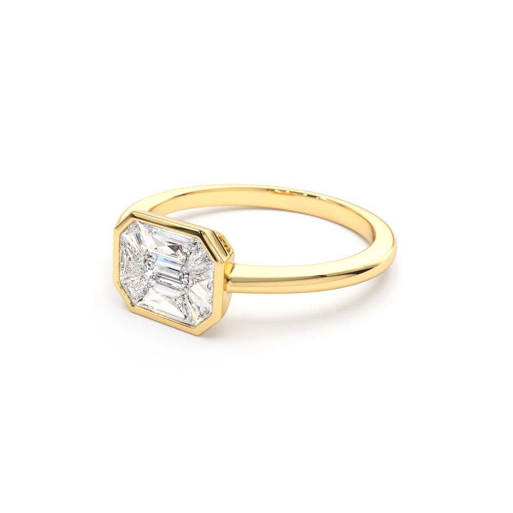 14K East West Illusion Setting Emerald Pie Cut Diamond Ring - view 4