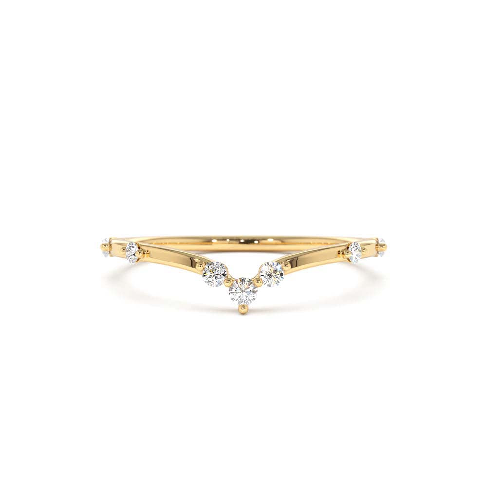 14K Curved Chevron Diamond Stacking Ring by Orlina Fine
