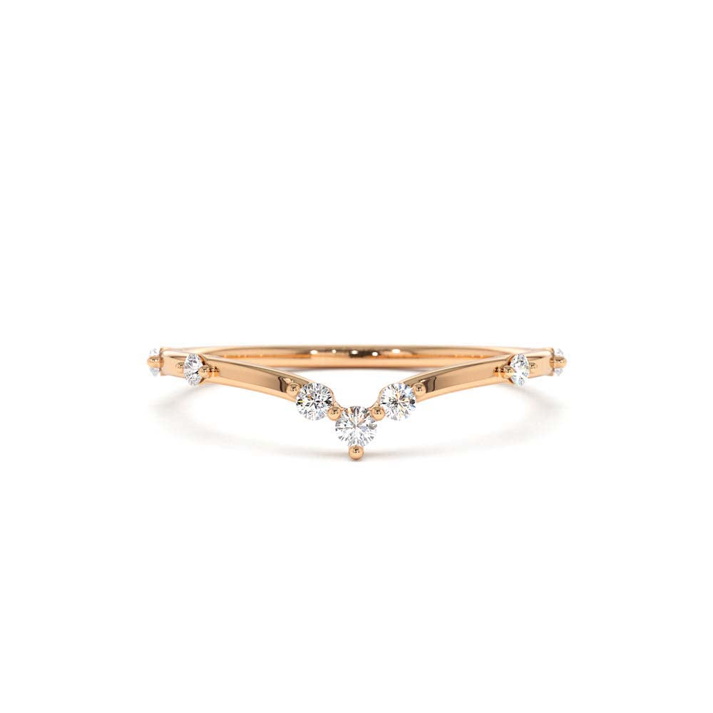 14K Curved Chevron Diamond Stacking Ring - view 2