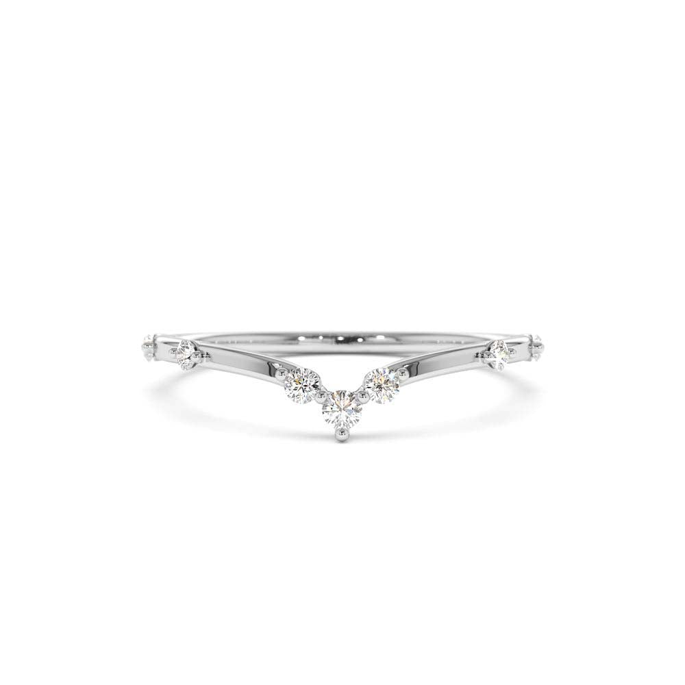 14K Curved Chevron Diamond Stacking Ring - view 3